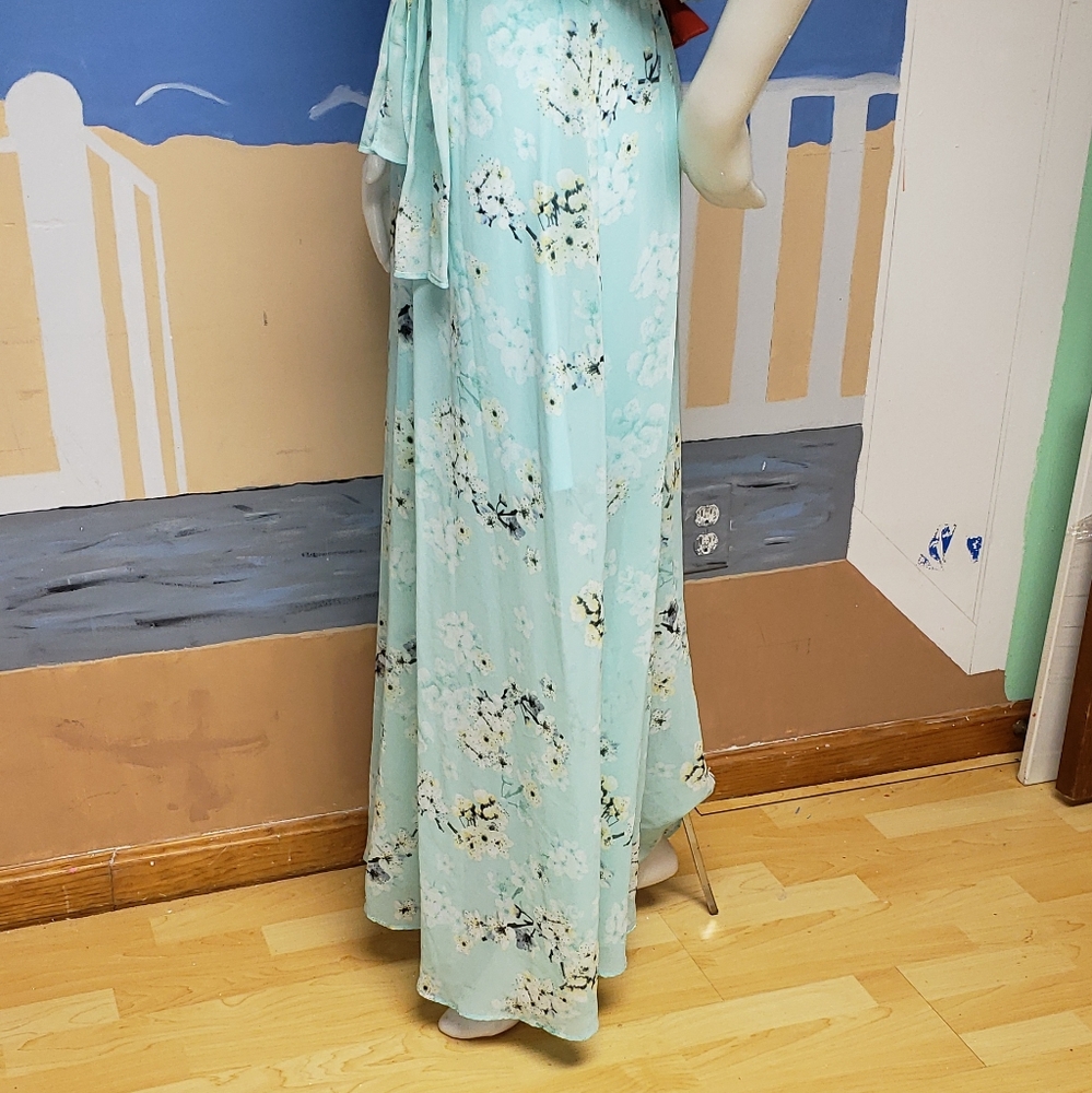 Calvin Klein Floral Cold Shoulder Belted Chiffon Maxi dress - Picture 9 of 15